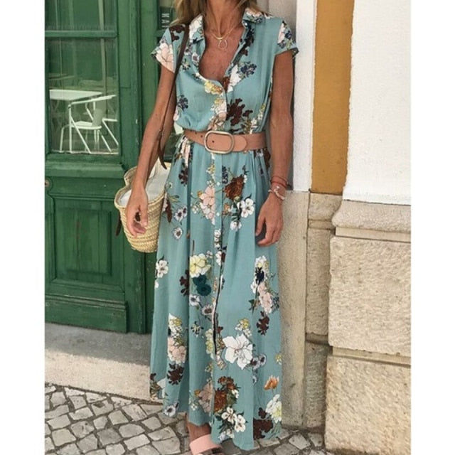 Vestido Maxi Camisero Flores Grandes